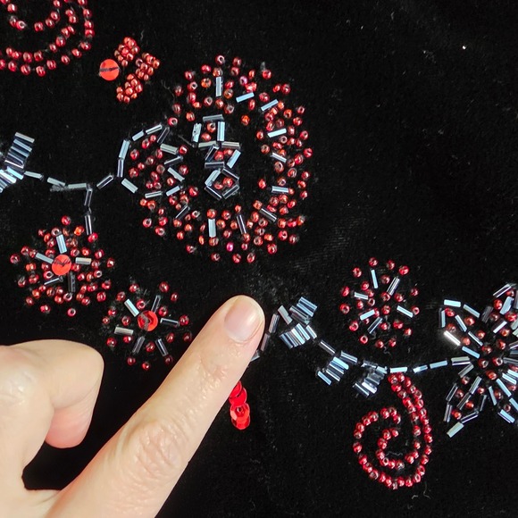 VTG Carol Little Silk Velvet Babydoll Top Sz XL Beaded Bell Sleeve Y2K Goth Alt - Picture 14 of 16